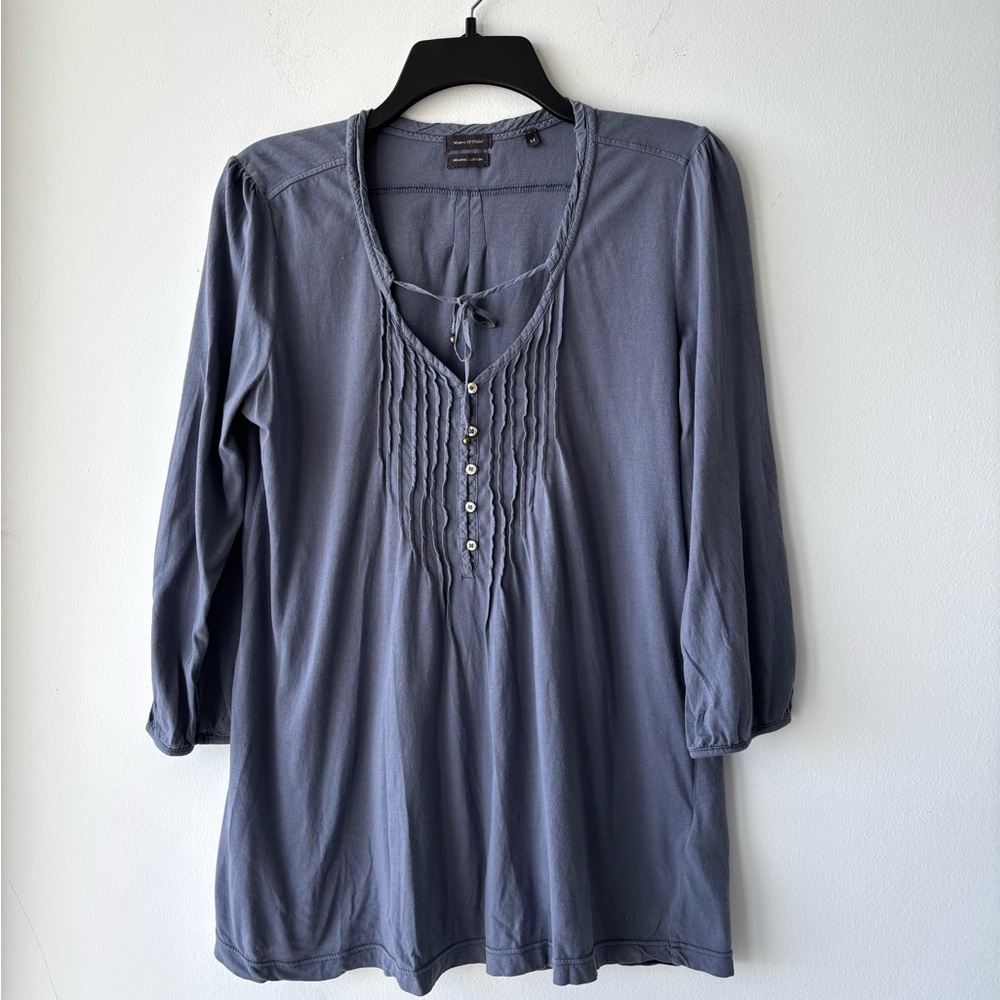Marc O’ Polo Top Blue Button Pintuck Babydoll Cotton Womens M Peasant Y2K Bella